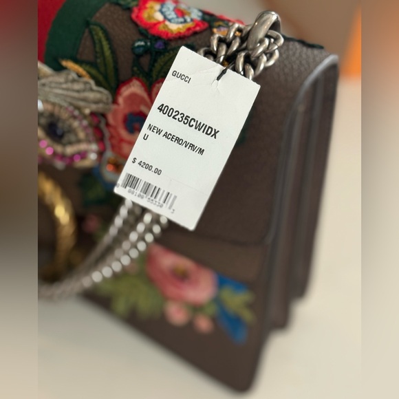 GUCCI Calfskin Web Owl Embroidered Medium Dionysus Shoulder Bag New Acero ~ NWT - Picture 14 of 16